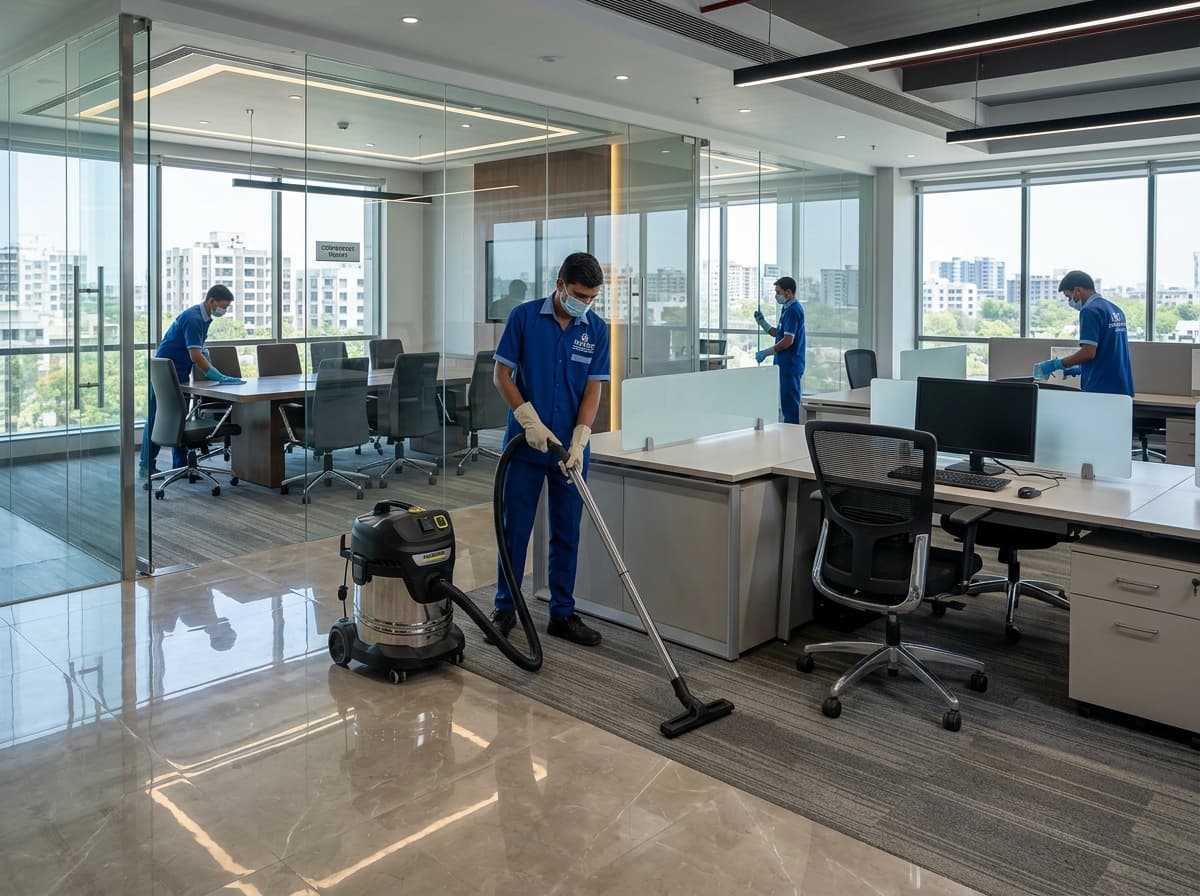 Commercial office carpet and workstation chair deep cleaning in Ahmedabad